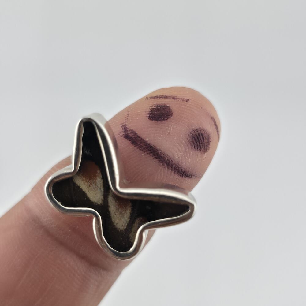 Sterling Silver Butterfly Ring Real Butterfly Wing Inlay Adjustable 925 Statemen
